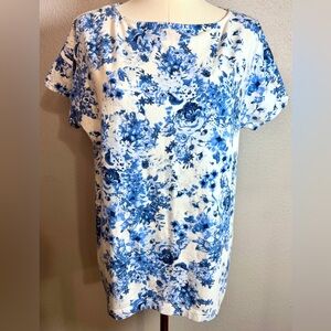 COPY - J Jill Women's Floral Luxe Supima Tee - Size Large- Casual Crew Neck